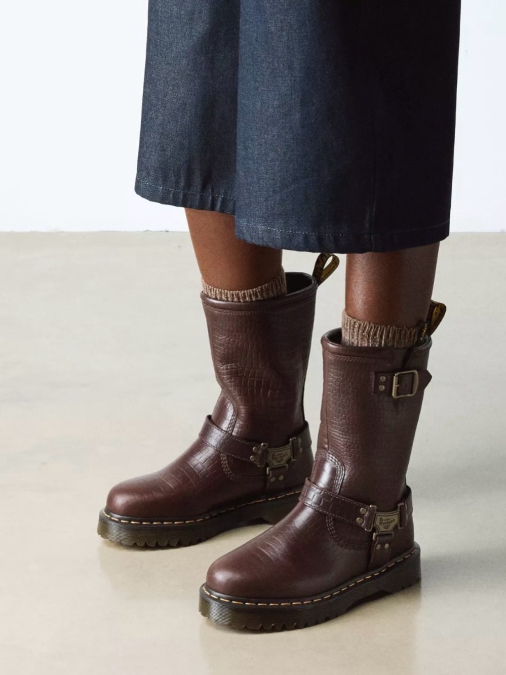 Dr Martens Anistone HI Biker Boots 
Reptile Leather Embossed. MSRP $200. Size 8